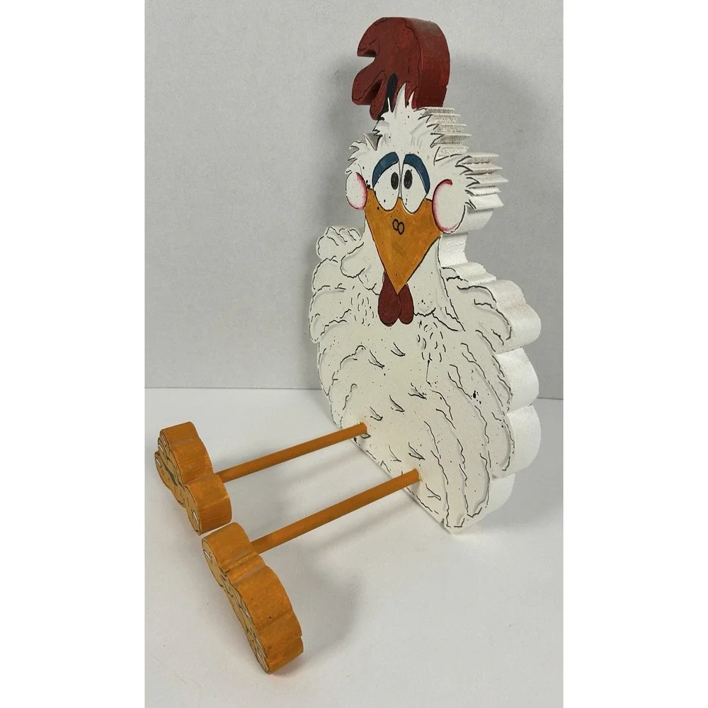 Folk Art Wooden Rooster Chicken With Leg Hook Hanging Towel Holder Farmhouse